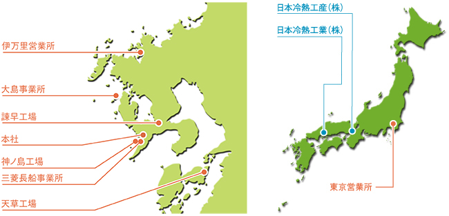 日本冷熱の事業所・グループ会社所在地図